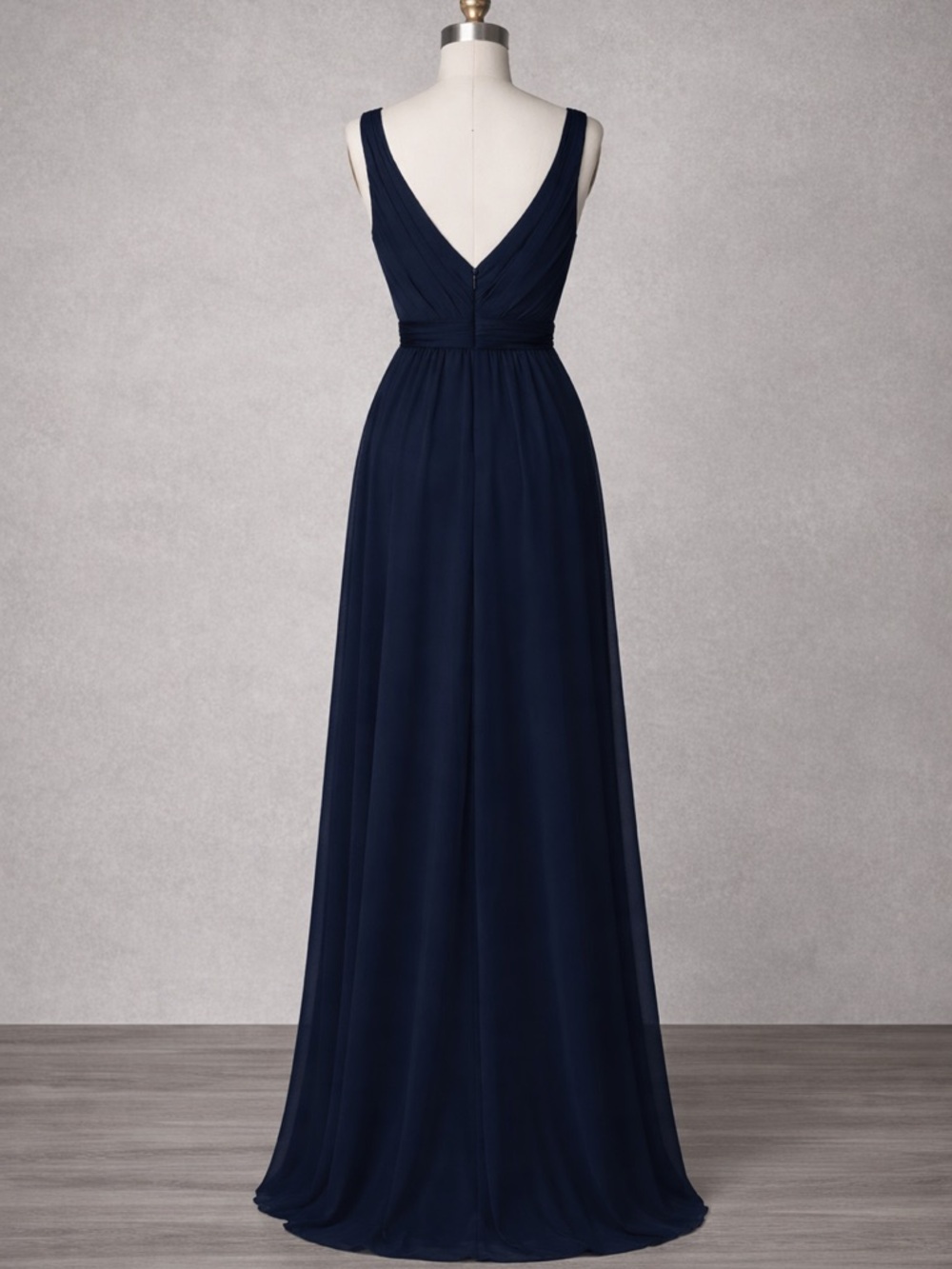 Christina Wu Navy V-Neck Sleeveless Maxi Gown - Picture 2 of 4